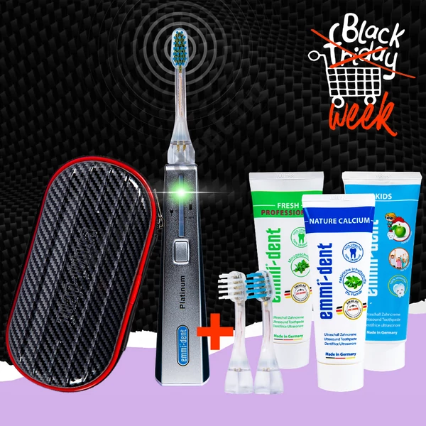 Black Friday - emmi®-dent PLATINUM ultrahangos fogkefe csomag - carbon